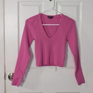 Sincerely Jules Pink Ribbed Knit Long Sleeve‎ V-Neck Cropped Top Size Large
